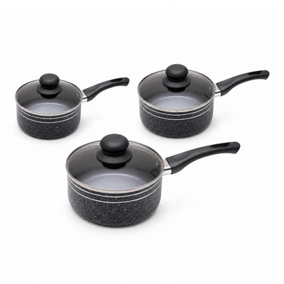 B&Q -  Non-Stick Pressed Aluminium Saucepan Set 16Cm18Cm & 20 Cm