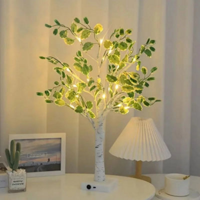  - Birch Tree With Green Leaves  Pre Lit Christmas Green Tree Decoration