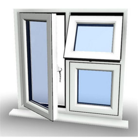 910mm (W) x 895mm (H) PVCu Flush Casement Window - 1 Opening Window (LEFT) - Top Opening Window (RIGHT) -White Internal & External