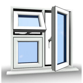910mm (W) x 895mm (H) PVCu Flush Casement Window - 1 Opening Window (RIGHT) - Top Opening Window (LEFT) -White Internal & External