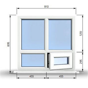 910mm (W) x 895mm (H) PVCu StormProof Casement Window - 1 Bottom Opening Window (Right) - White Internal & External