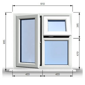 910mm (W) x 895mm (H) PVCu StormProof Casement Window - 1 Opening Window (LEFT) - Top Opening Window (RIGHT)  - White