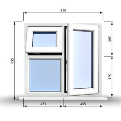 910mm (W) x 895mm (H) PVCu StormProof Casement Window - 1 Opening Window (RIGHT) - Top Opening Window (LEFT)  - White