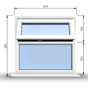 910mm (W) x 895mm (H) PVCu StormProof Casement Window - 1 Top Opening Window  - Toughened Safety Glass - White