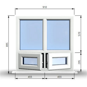 910mm (W) x 895mm (H) PVCu StormProof Casement Window - 2 Bottom Opening Windows - Toughened Safety Glass - White