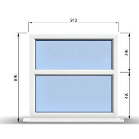 910mm (W) x 895mm (H) PVCu StormProof Casement Window - 2 Horizontal Panes Non Opening Windows -  White Internal & External