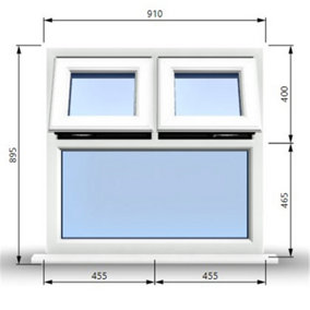 910mm (W) x 895mm (H) PVCu StormProof Casement Window - 2 Top Opening Windows -  Toughened Safety Glass - White
