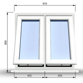910mm (W) x 895mm (H) PVCu StormProof Casement Window - 2 Vertical Bottom Opening Windows -  White Internal & External