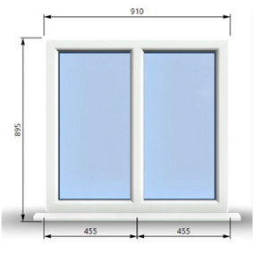910mm (W) x 895mm (H) PVCu StormProof Casement Window - 2 Vertical Panes Non Opening Windows -  White Internal & External