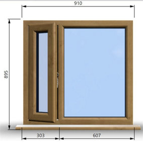 910mm (W) x 895mm (H) Wooden Stormproof Window - 1/3 Left Opening Window - Toughened Safety Glass