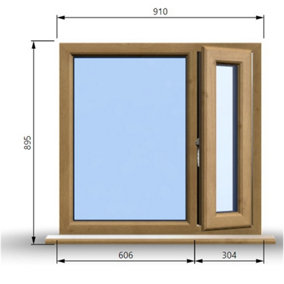 910mm (W) x 895mm (H) Wooden Stormproof Window - 1/3 Right Opening Window - Toughened Safety Glass