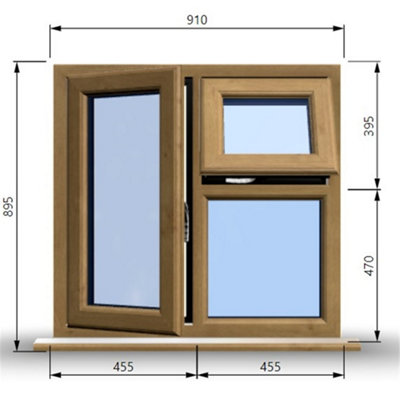 910mm (W) x 895mm (H) Wooden Stormproof Window - 1 Opening Window (LEFT) - Top Opening Window (RIGHT) - Toughened Safe