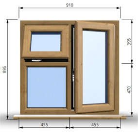 910mm (W) x 895mm (H) Wooden Stormproof Window - 1 Opening Window (RIGHT) - Top Opening Window (LEFT) - Toughened Safety Glass