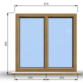 910mm (W) x 895mm (H) Wooden Stormproof Window - 2 Non-Opening Windows - Toughened Safety Glass