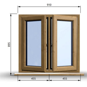 910mm (W) x 895mm (H) Wooden Stormproof Window - 2 Opening Windows (Left & Right) - Toughened Safety Glass