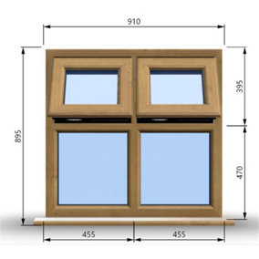 910mm (W) x 895mm (H) Wooden Stormproof Window - 2 Top Opening Windows -Toughened Safety Glass