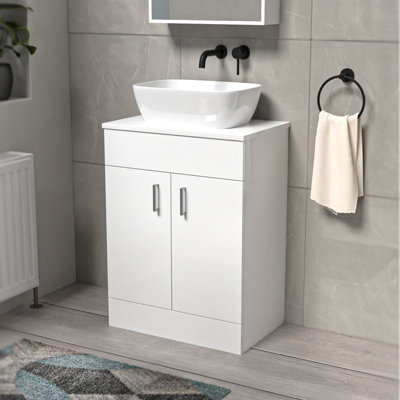 B&Q -  600mm Bathroom Doors Vanity Unit Rounded Rectangle Basin