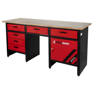 Holzmann Wt1700 Workshop Workbench With 6 DrawersCabinet & 25mm Rubberwood TopHeavy-Duty 200Kg Capacity from B&Q