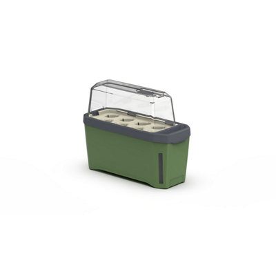 B&Q -  Harry Herbs 4-In-1 Planter Pot For HerbsGreenRemovable LidSelf-Watering0.5L Water Reservoir5L Soil Capacity