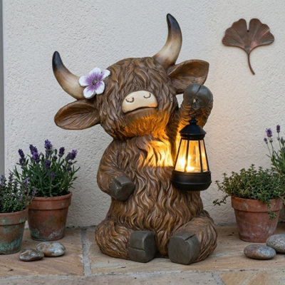 Garden Greatness Lunaria Highland Cow Led Lantern Garden Ornament from B&Q