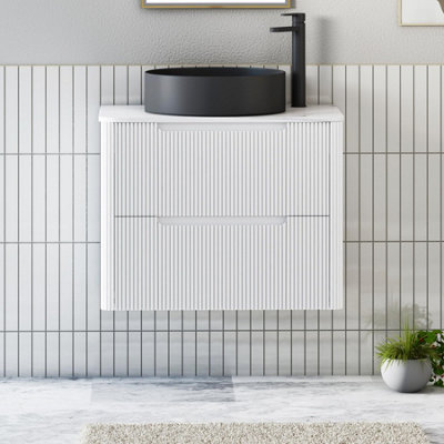 B&Q -  Avenza 700mm Matt White Wall Hung Bathroom Countertop Vanity Unit 2 Drawer With Art Round Basin