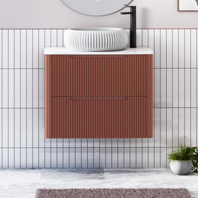 B&Q -  Avenza 700mm Terracotta Clay Wall Hung Bathroom Countertop Vanity Unit 2 Drawer With Milan Basin