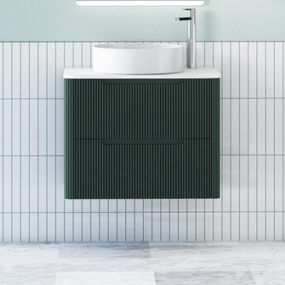 B&Q -  Avenza 800mm Deep Moss Green Wall Hung Bathroom Countertop Vanity Unit 2 Drawer With Art Basin