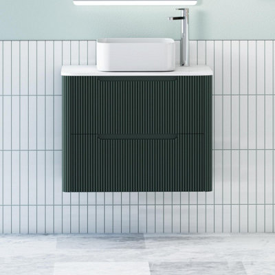 B&Q -  Avenza 800mm Deep Moss Green Wall Hung Bathroom Countertop Vanity Unit 2 Drawer With Elena Basin