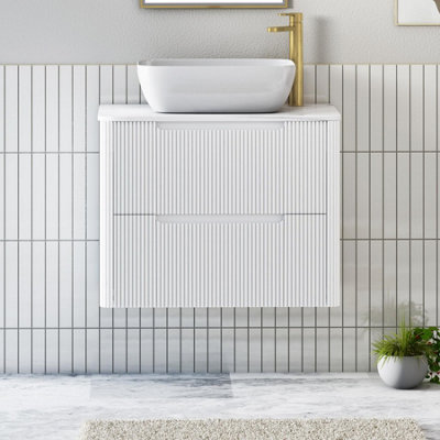 B&Q -  Avenza 800mm Matt White Wall Hung Bathroom Countertop Vanity Unit 2 Drawer With Elva Basin
