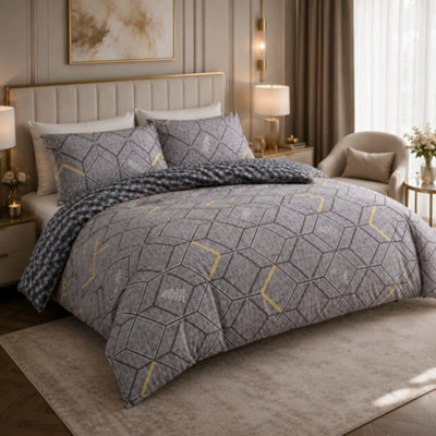 B&Q -  Lazzaro Double Duvet Set Premium Microfiber Double Duvet Cover 3 Pcs Ultrasoft Hypoallergenic Luxury Bedding With Zipper Closure