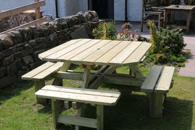 B&Q -  Square Picnic Table Sits 8Wooden Garden FurnitureL200 X W200 X H77 CmMinimal Assembly Required