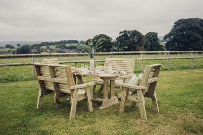 B&Q -  Ergo Table SetSits 6Garden Dining Furniture Incl. Table2 Bench & 2 ChairL250 X W290 X H105 CmMin. Assembly Required