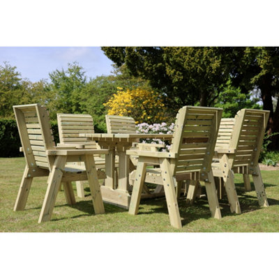 B&Q -  Ergo Table And Chair SetSits 6 Wooden Garden Dining Furniture With 6 ChairsL250 X W290 X H105 CmMinimal Assembly Required