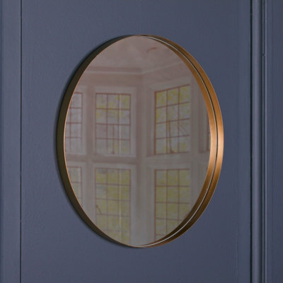 Elena 50Cm Deco Gold Finish Metal Round Mirror from B&Q