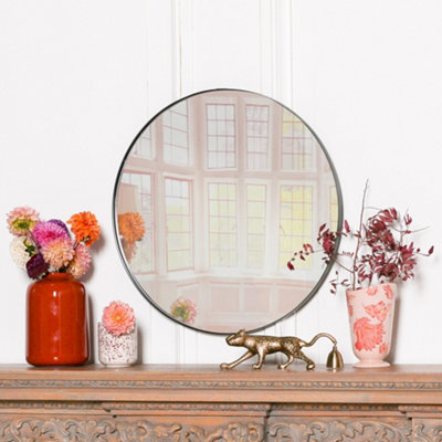 Elena 50Cm Deco Black Finish Metal Round Mirror from B&Q