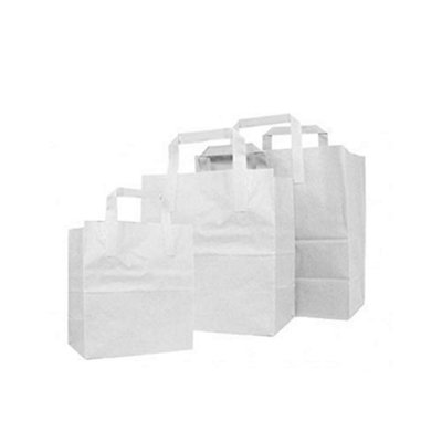 We Can Source It White Sos Kraft Paper Bags Medium Tape Handle Flat Base Food Takeaway Carrier Bags Strong Retail Pack Eco 100 from B&Q