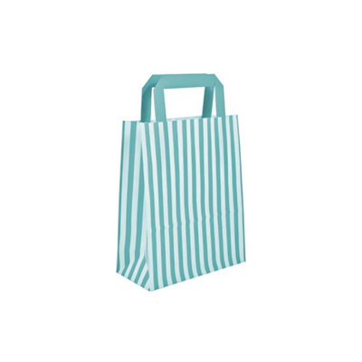 We Can Source It Ltd Aqua Blue Candy Stripe Paper Carrier Bags Tape Handles Sos Block Bottom 1000 Pack from B&Q