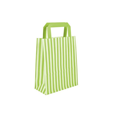 We Can Source It Ltd Lime Green Candy Stripe Paper Carrier Bags Tape Handles Sos Kraft 26X12X35Cm 50 Pack from B&Q