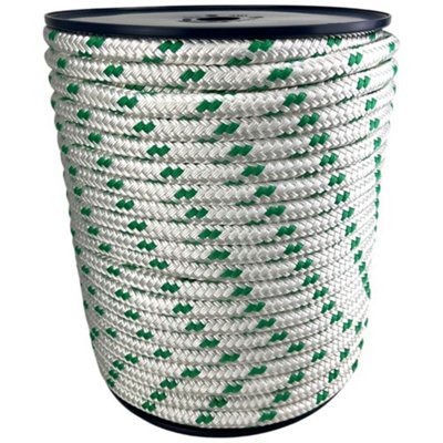 Ropeservices Uk 12mm White With Green Fleck Double Braid Polyester Rope 100 Metre Reel from B&Q