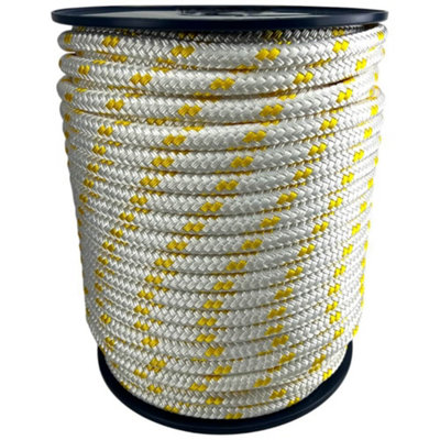 Ropeservices Uk 18mm White With Yellow Fleck Double Braid Polyester Rope 100 Metre Reel from B&Q