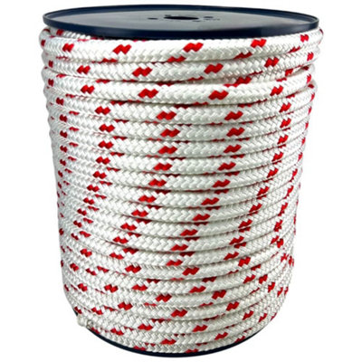 Ropeservices Uk 16mm White With Red Fleck Double Braid Polyester Rope 100 Metre Reel from B&Q