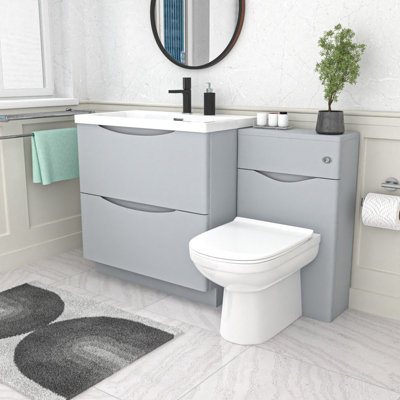 Nes Home Matte Grey 1300mm Drawers Basin VanityWc Unit And Btw Toilet from B&Q