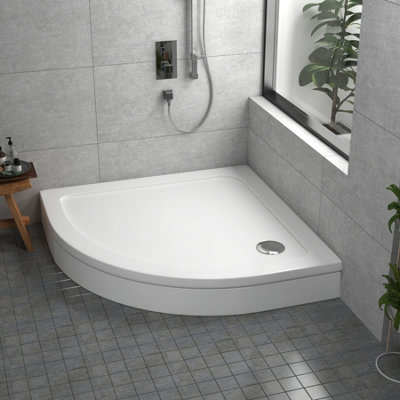 B&Q -  760 X 760mm Quadrant Stone Shower Enclosure Tray With Riser Kit Gloss White 30mm Slimline