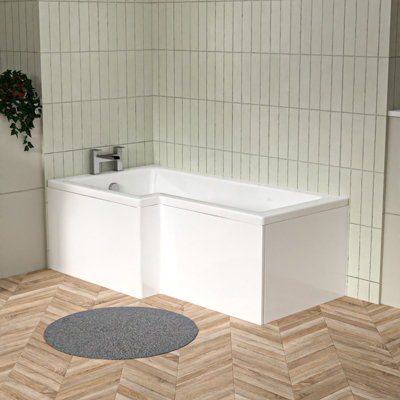 Nes Home L Shaped Left Hand 1500mm Curved Shower Bath Acrylic