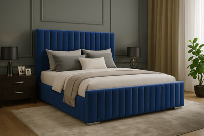 Slumbre Portland Plush Velvet Ottoman Storage BedWith Ortho Mattress & Footboard3Ft SingleBlue