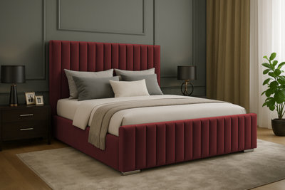 Slumbre Portland Plush Velvet Ottoman Storage BedWith Ortho Mattress & Footboard3Ft SingleBurgundy