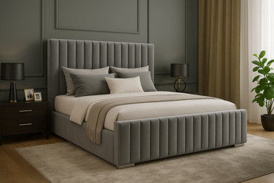 Slumbre Portland Plush Velvet Ottoman Storage BedWith Ortho Mattress & Footboard3Ft SingleGrey