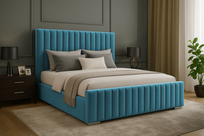 Slumbre Portland Plush Velvet Sleigh BedWith Ortho Mattress & Footboard3Ft SingleMallard