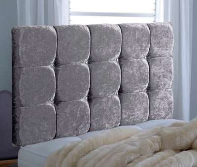 Adore Designs Cube Crushed Velvet 5Ft Kingsize 20" HeadboardGrey from B&Q