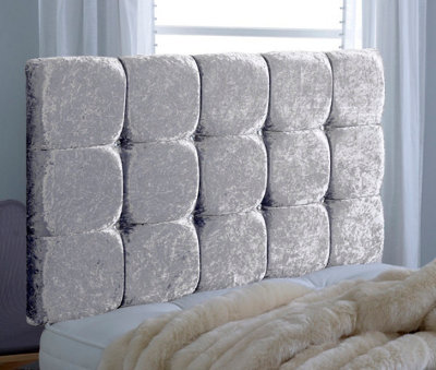 Adore Designs Cube Crushed Velvet 5Ft Kingsize 20" HeadboardSilver from B&Q